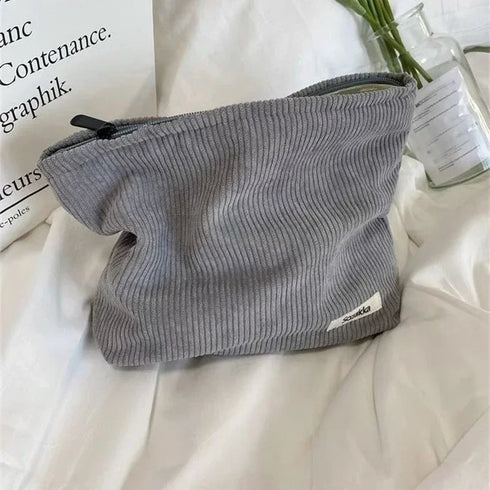 Corduroy Portable Cosmetic Bags Women Zipper Makeup Pouch Retro Simple Wash Cases Large Female Storage Toiletries Organizer